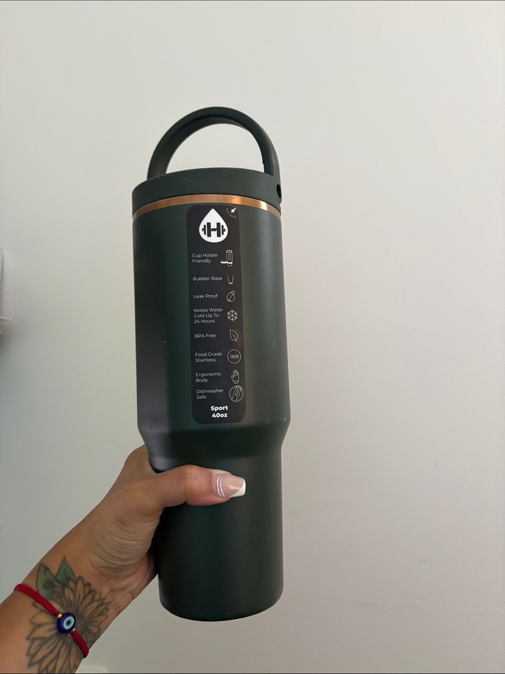 Sporto Dark Green Travel Tumbler with Copper Accent